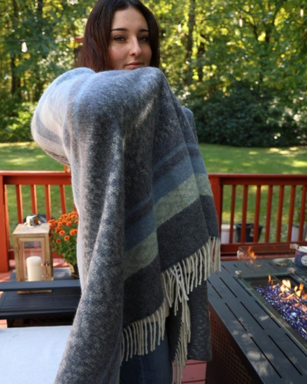 Storm Blue alpaca wool throw
