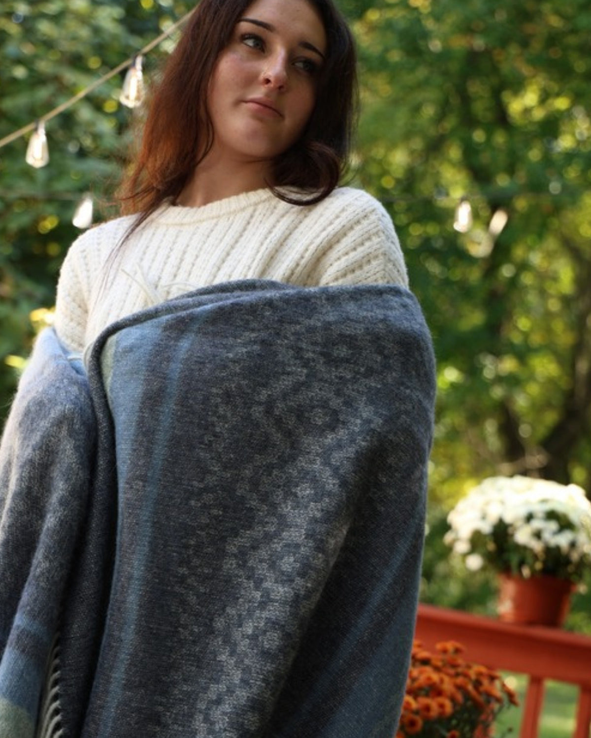 Storm Blue alpaca wool throw