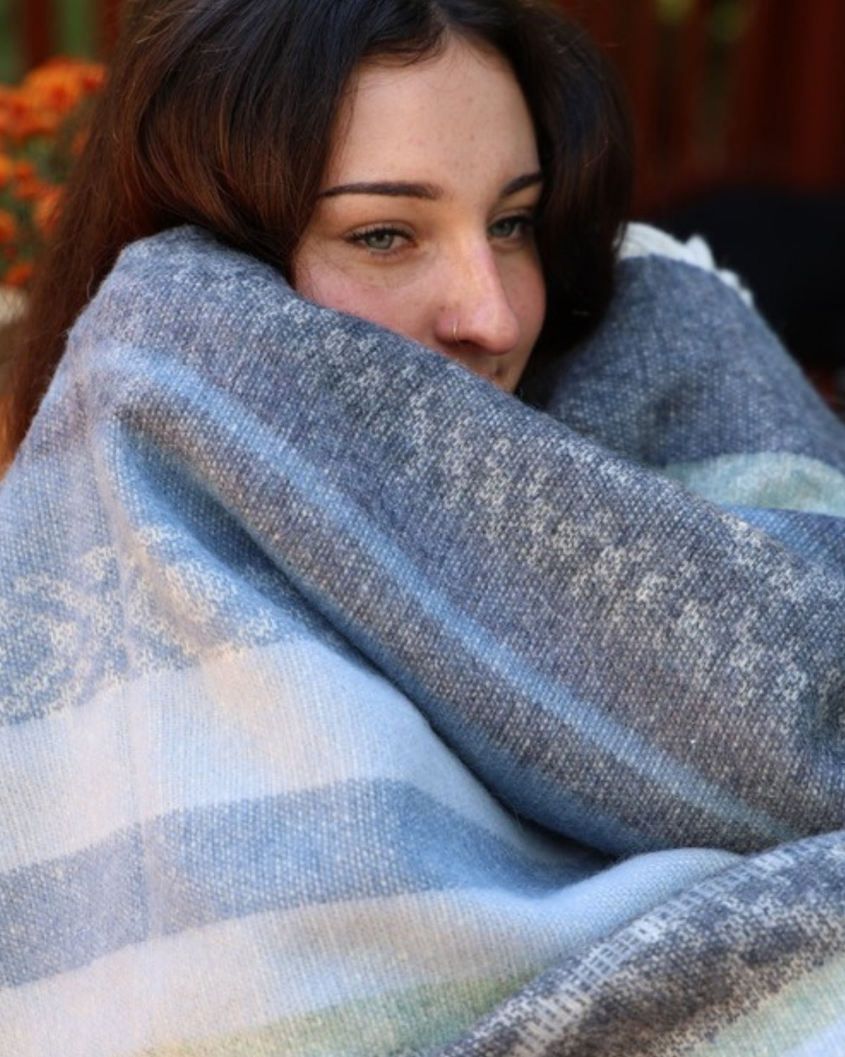 Storm Blue alpaca wool throw