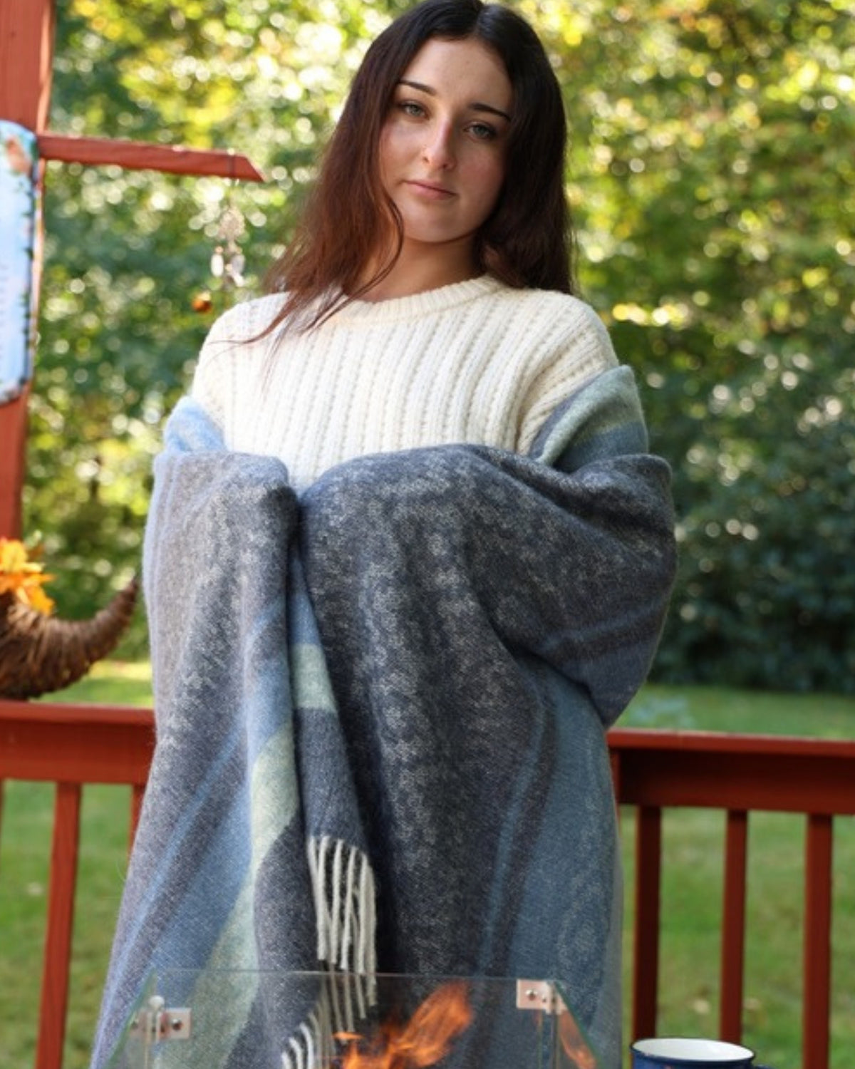 Storm Blue alpaca wool throw