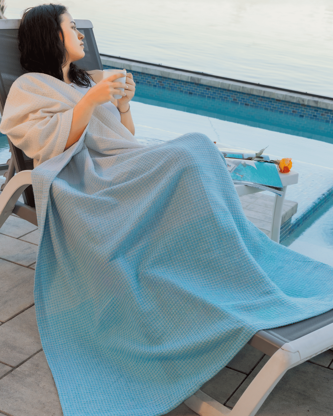 Organic Cotton Turkish Waffle Oversize Throw - Sea Mist