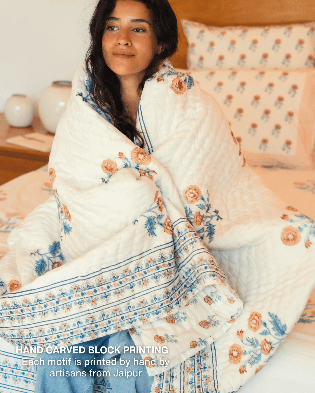Indigo Marigold Jaipur Quilt+Sham Cover Set