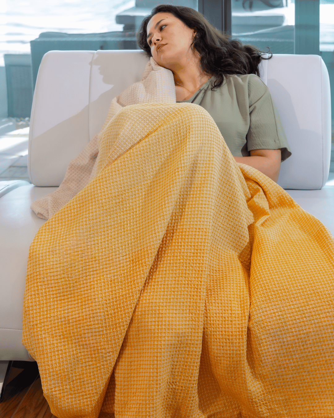 Organic Cotton Turkish Waffle Oversize Throw - Golden Dawn