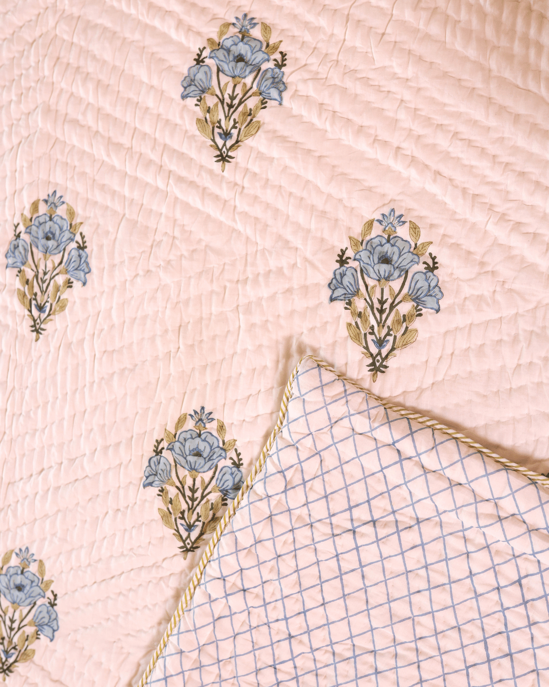 Blue Botanical Jaipur Quilt+Sham Cover Set