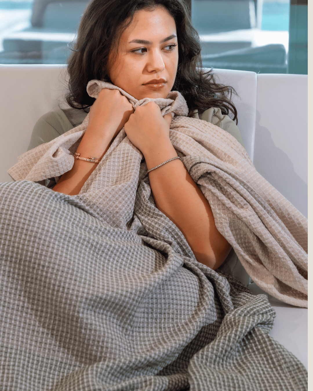 Organic Cotton Turkish Waffle Oversize Throw - Stone Dusk