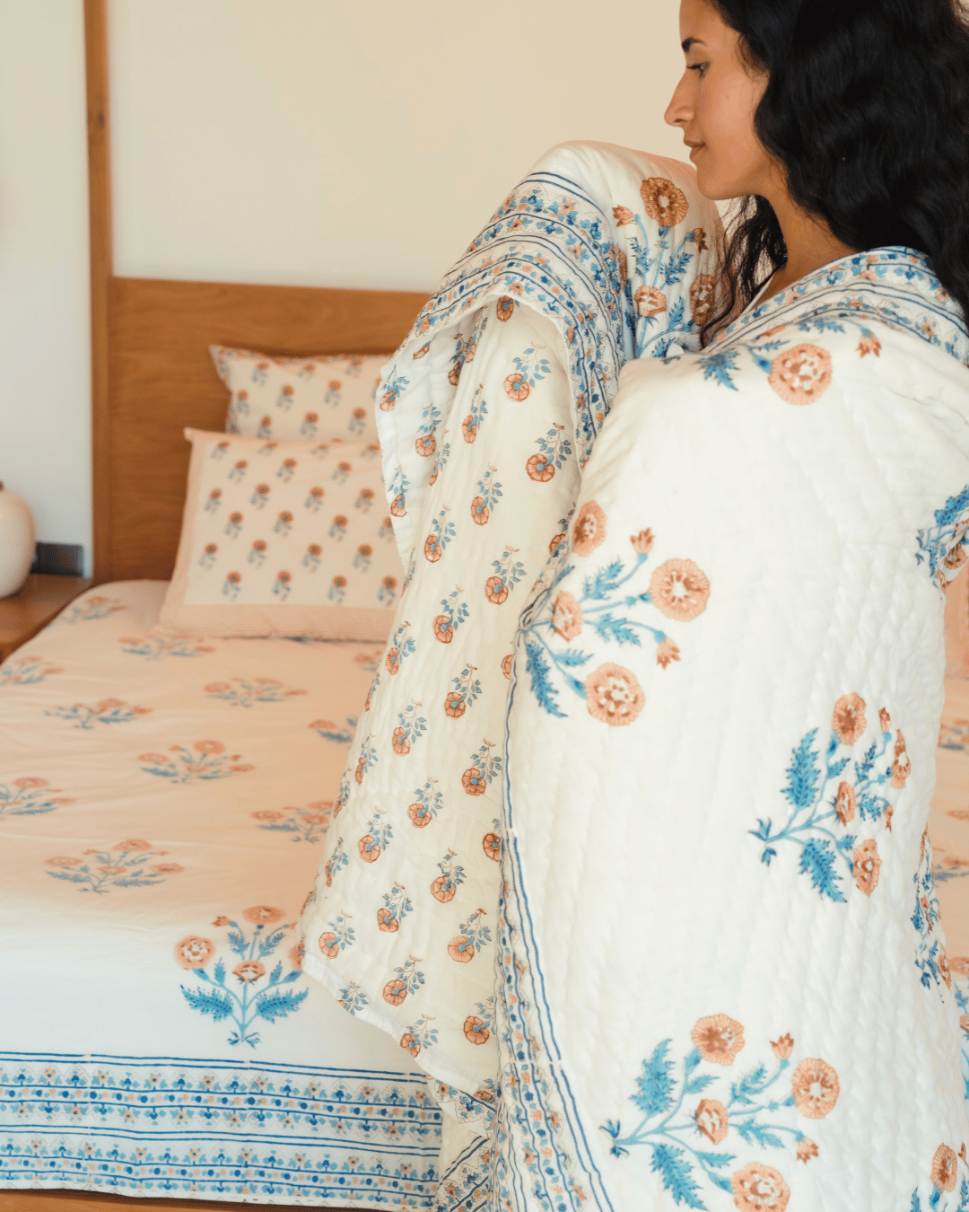 Indigo Marigold Jaipur Quilt+Sham Cover Set
