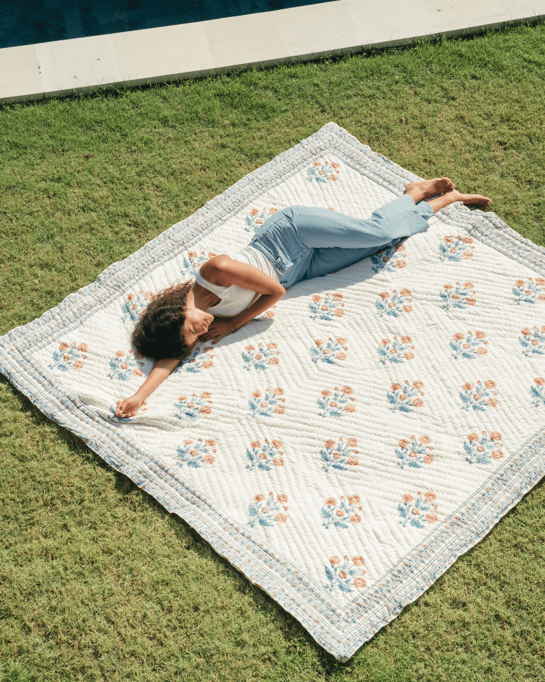 Indigo Marigold Jaipur Quilt+Sham Cover Set