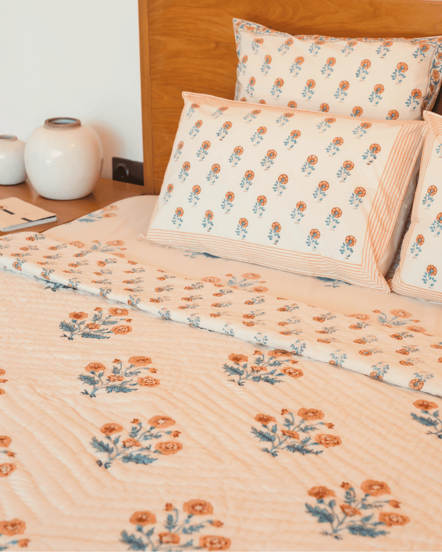 Indigo Marigold Jaipur Quilt+Sham Cover Set