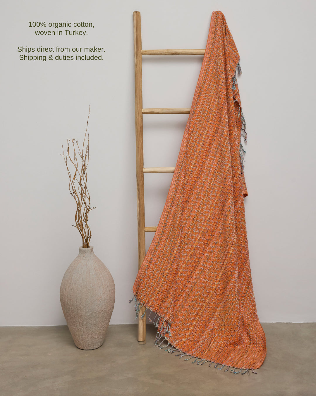 Turkish towel in Terracotta Drift – 100% organic cotton, woven in Turkey; ships direct from our maker, shipping & duties included
