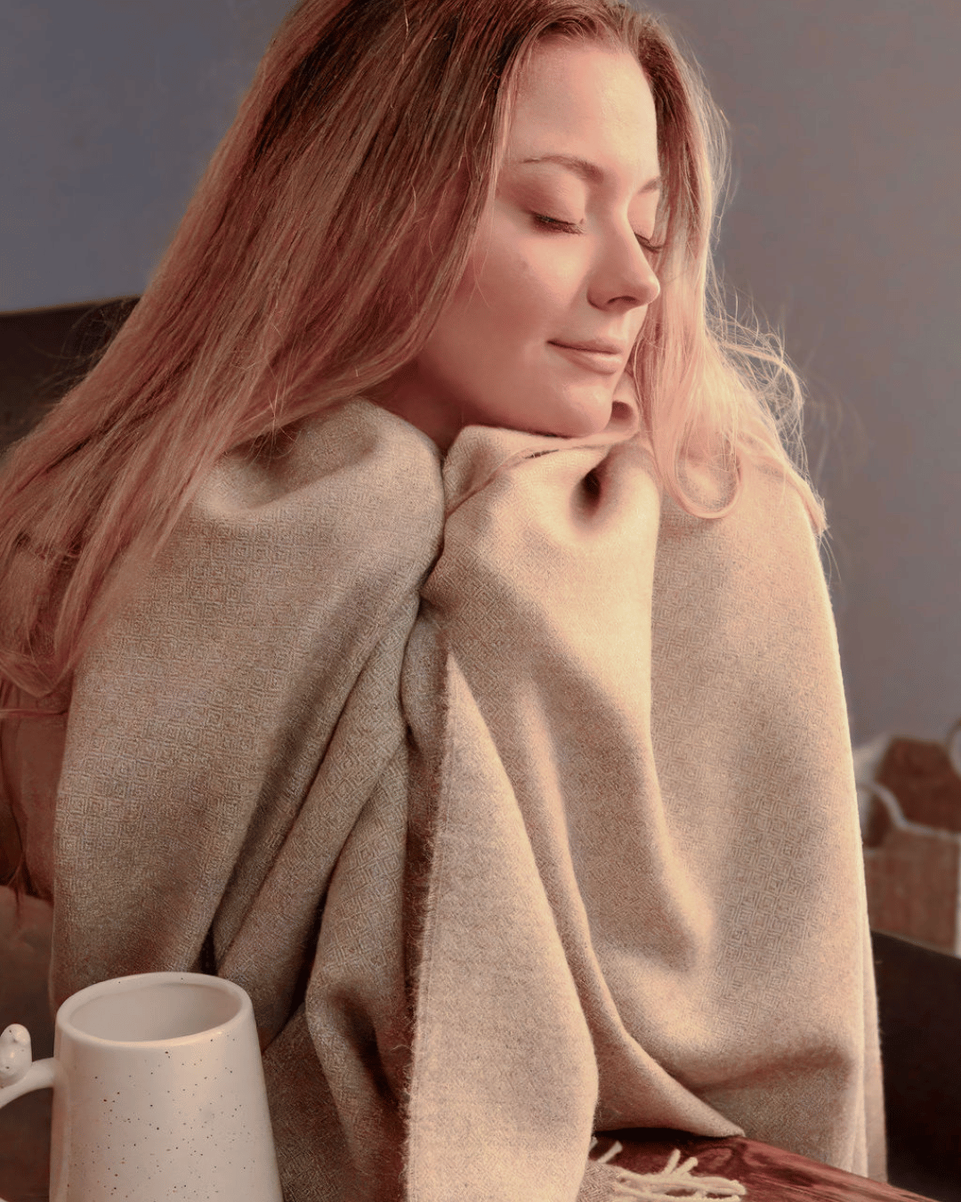 100% Baby Alpaca Wool Undyed Ombre Silver Dune blanket
