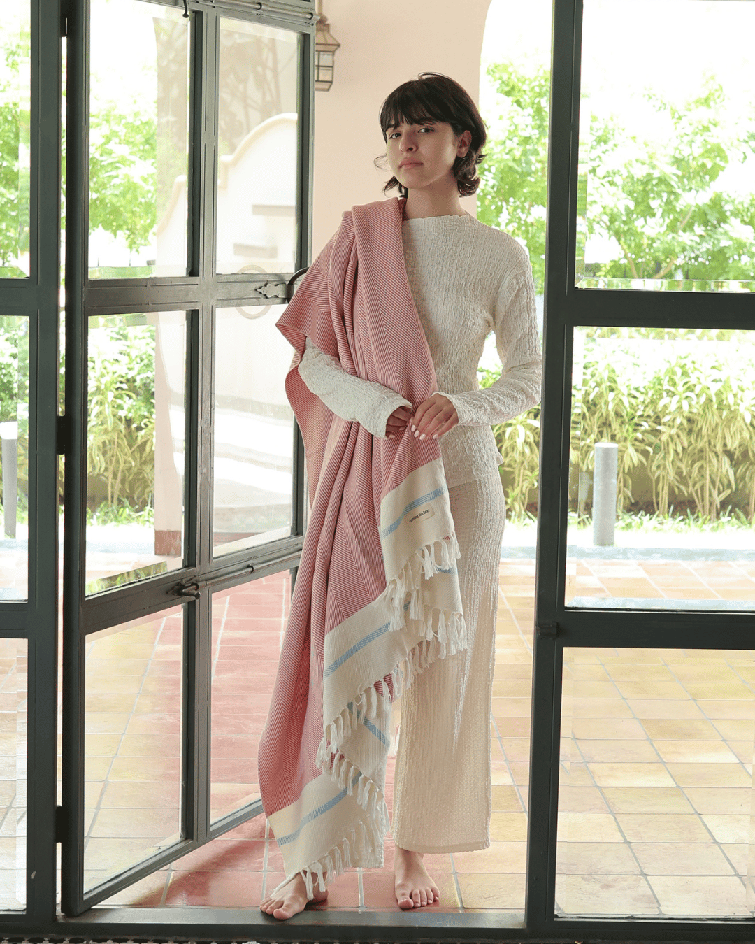 Airweave Herringbone Throw Coral Bloom