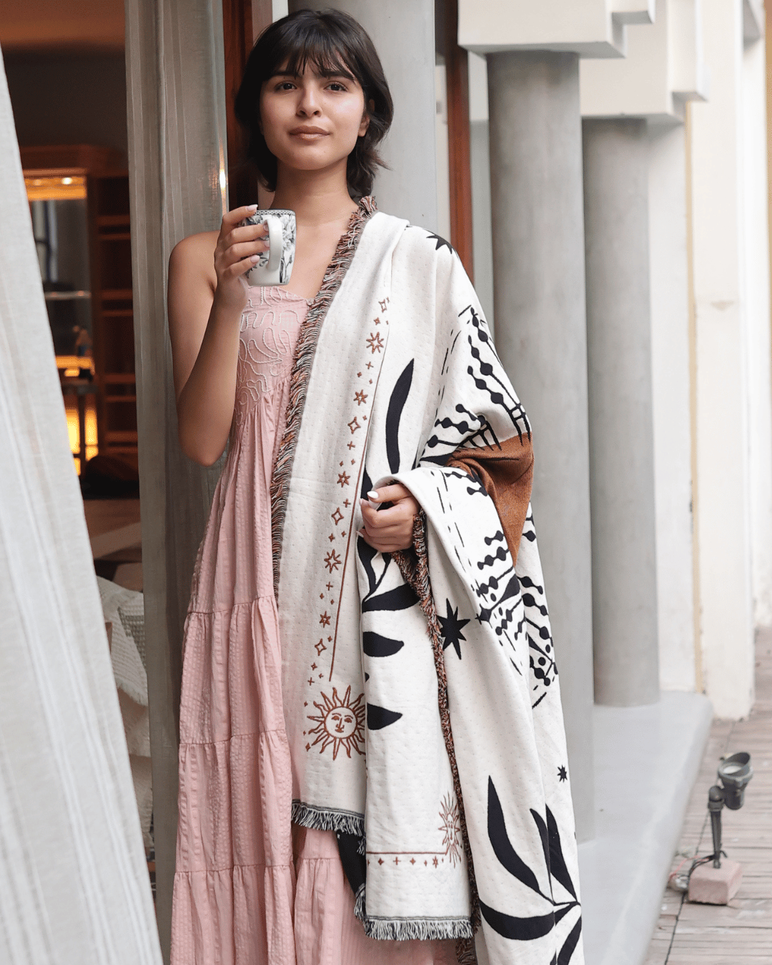 Aeraloom Jacquard Organic Cotton Bamboo Throw Solar Ritual