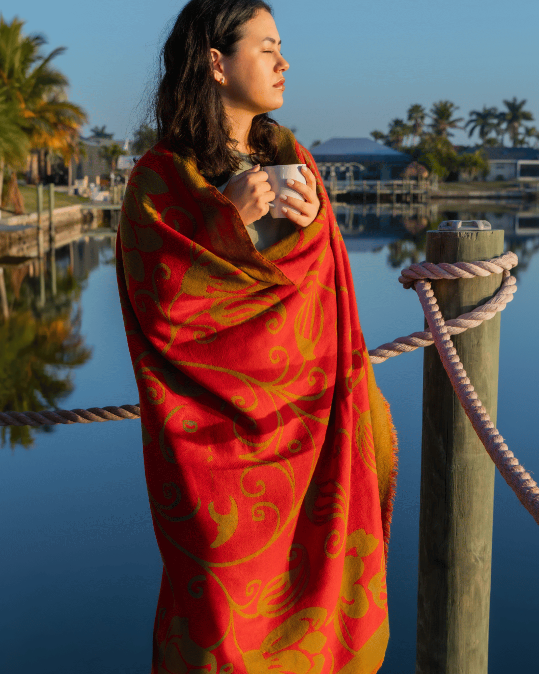 Flora Weave Reversible Merino Wool Throw - Saffron Bloom
