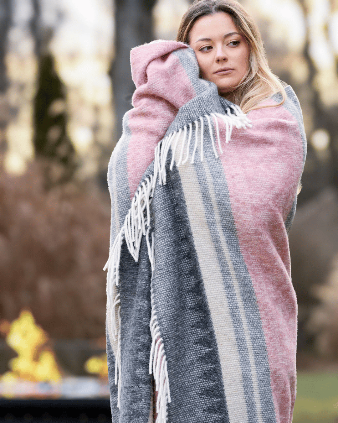 Alpaca Wool Throw Blush Charcoal