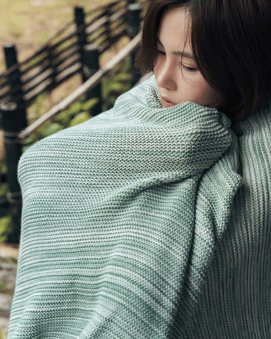 Ombreknit 100% Organic Cotton Knitted Blanket - Seagrass