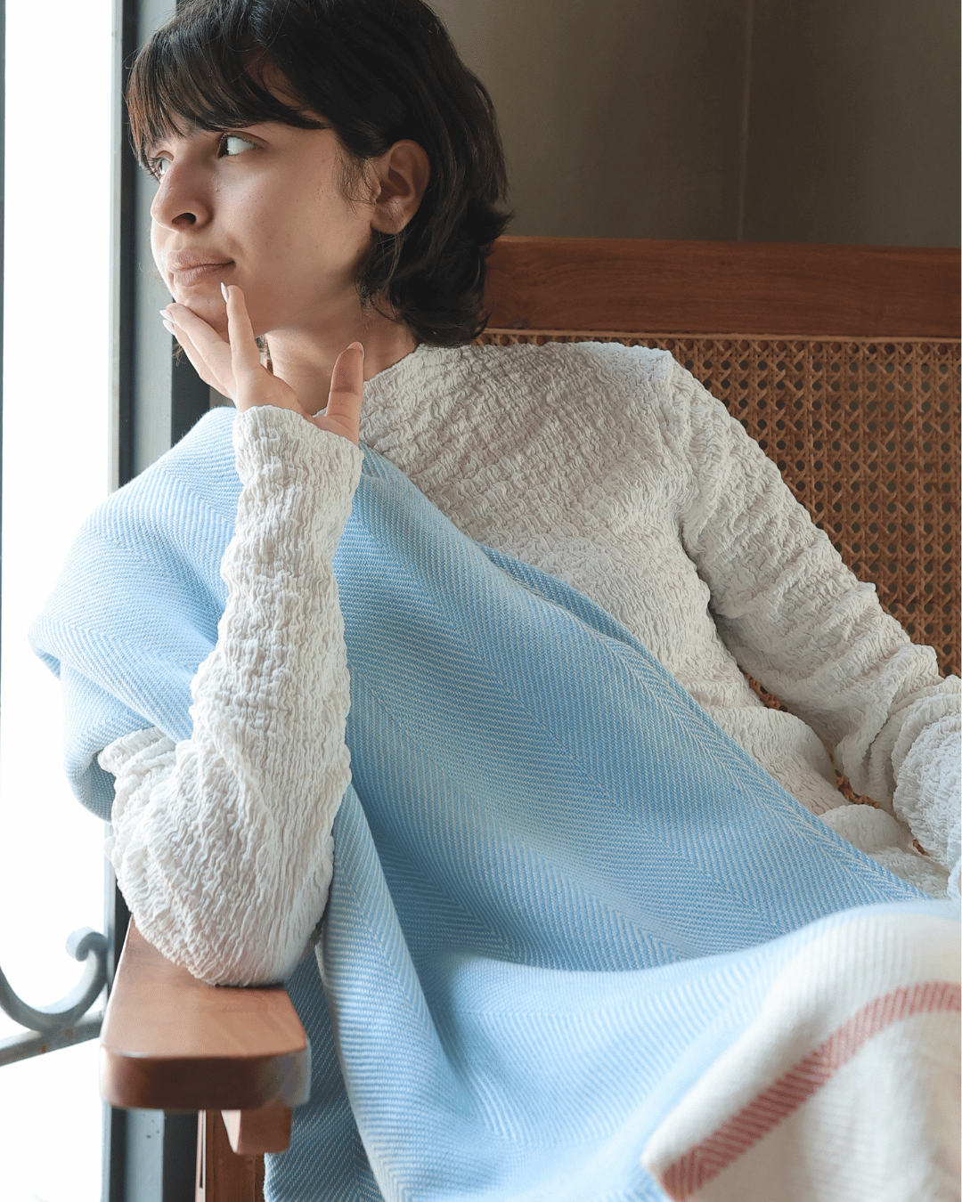 Airweave Herringbone Throw Coastal Blue
