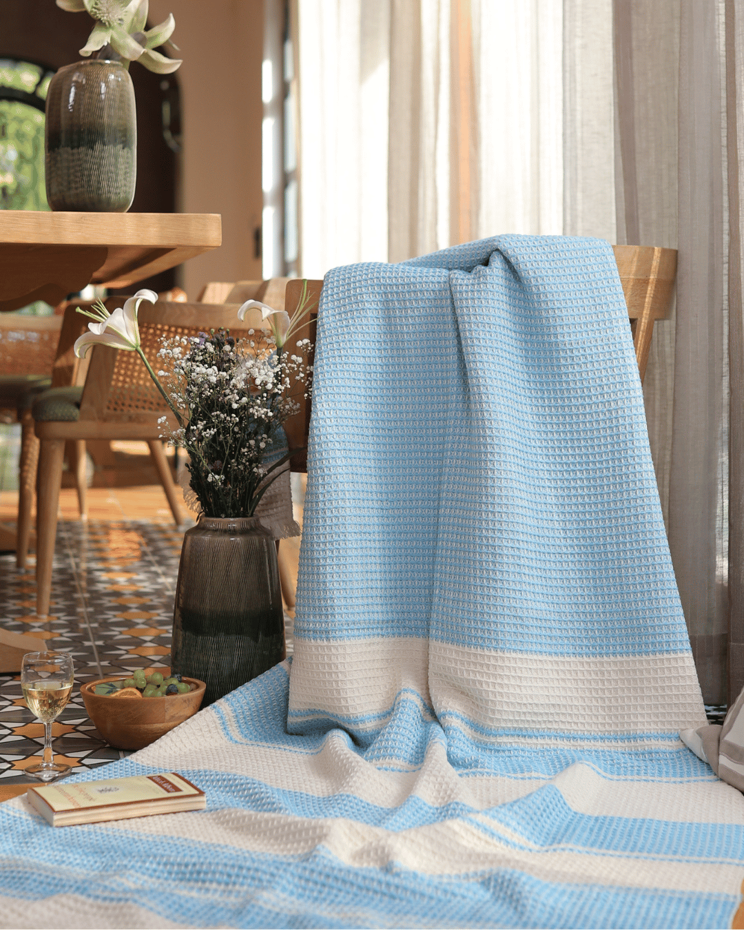 100% Organic Cotton Mesa Waffle Oversized Blanket Sea Mist
