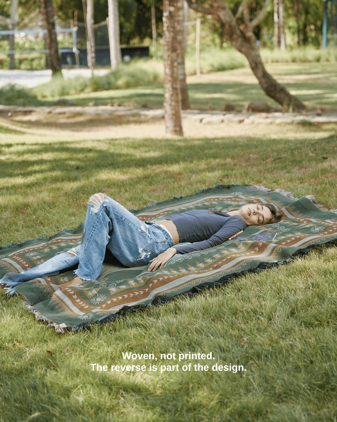 Sunset Forest blanket as a picnic rug – woven, not printed