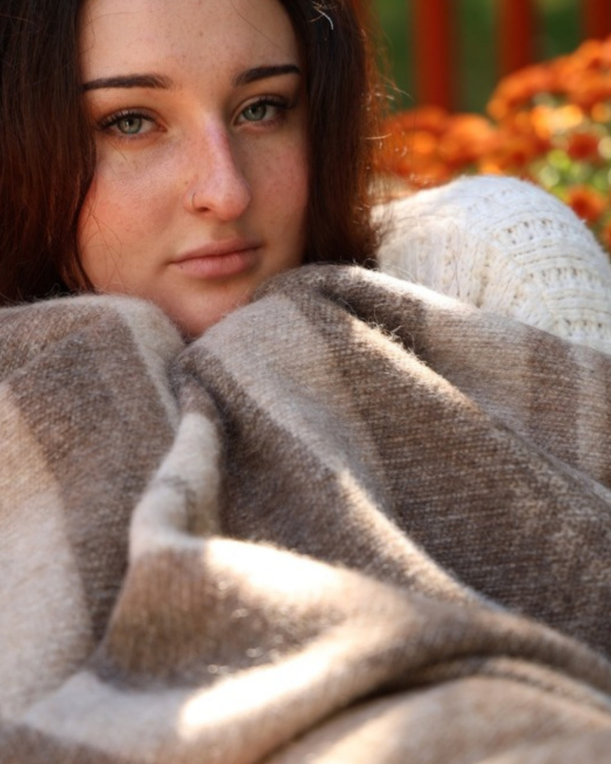 Taupe Natural alpaca wool throw