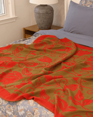Flora Weave Reversible Merino Wool Throw - Saffron Bloom