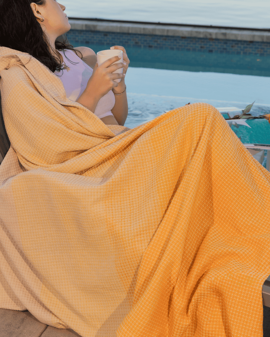 Organic Cotton Turkish Waffle Oversize Throw - Golden Dawn