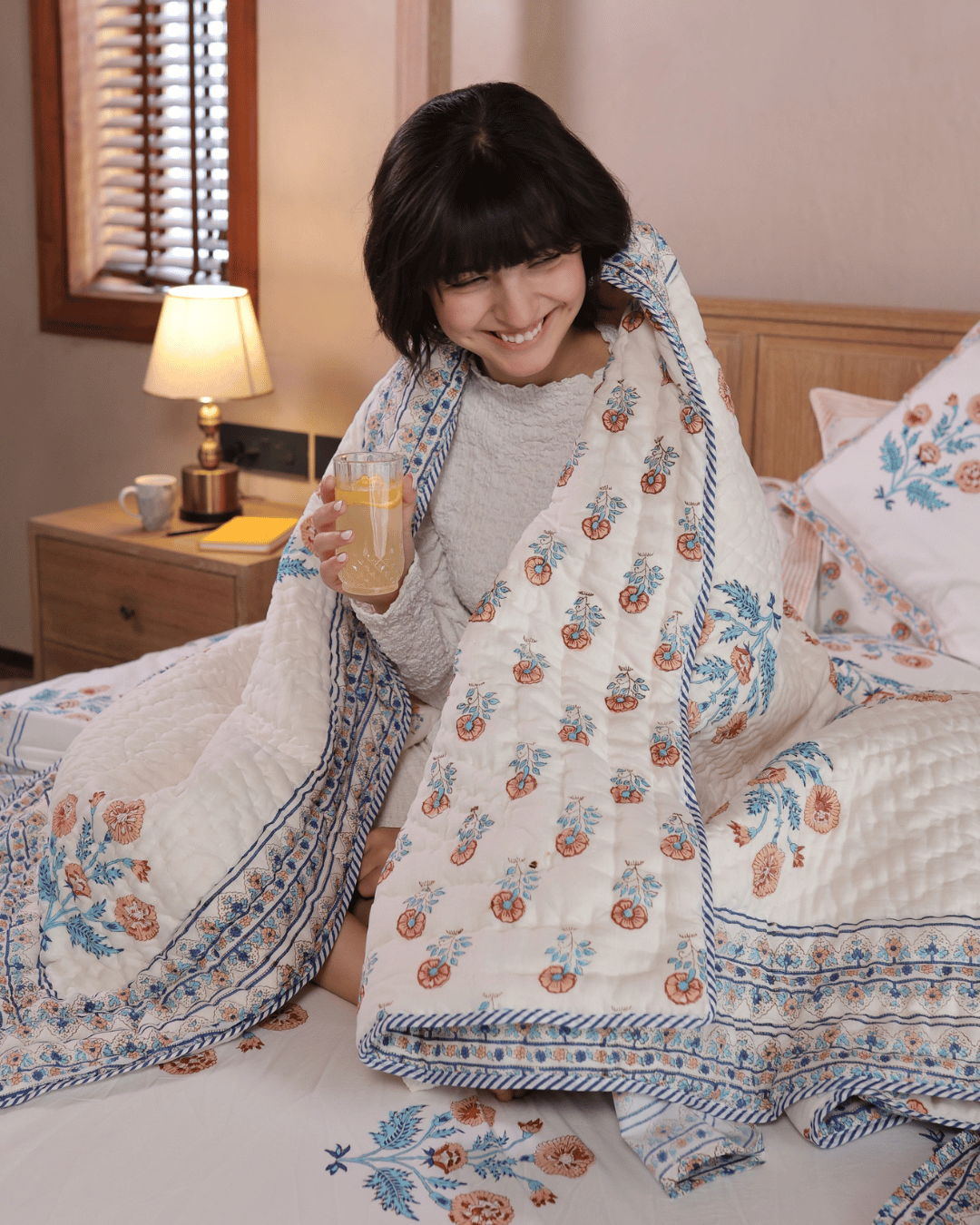 Indigo Marigold Jaipur Quilt+Sham Cover Set