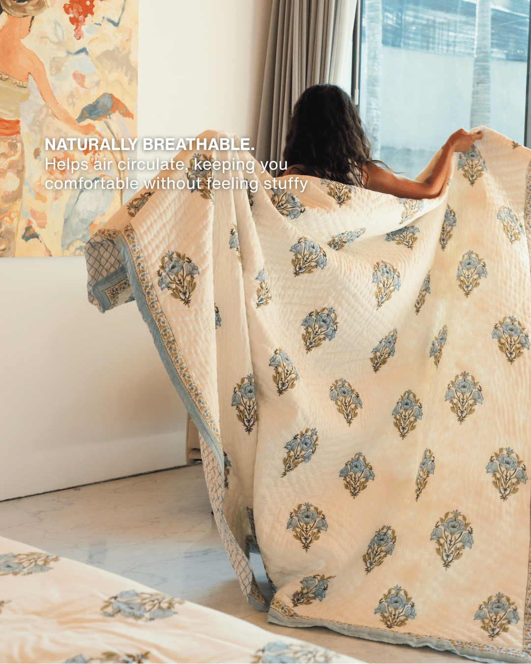 Blue Botanical Jaipur Quilt+Sham Cover Set