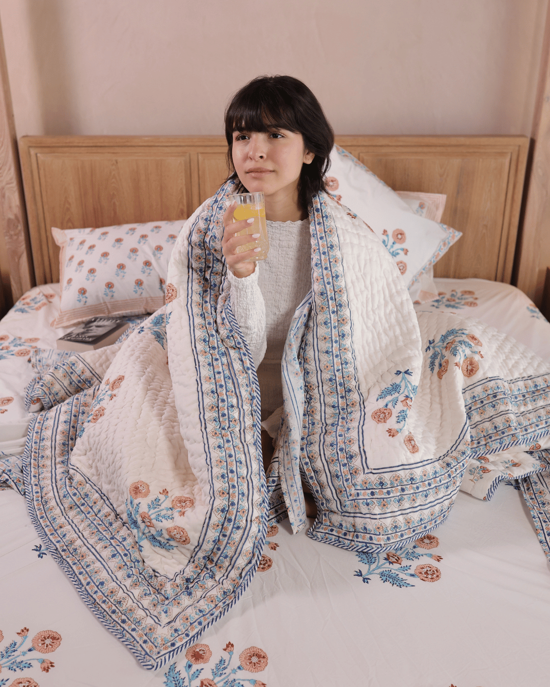 Indigo Marigold Jaipur Quilt+Sham Cover Set