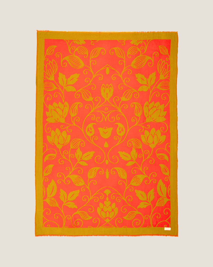 Flora Weave Reversible Merino Wool Throw - Saffron Bloom