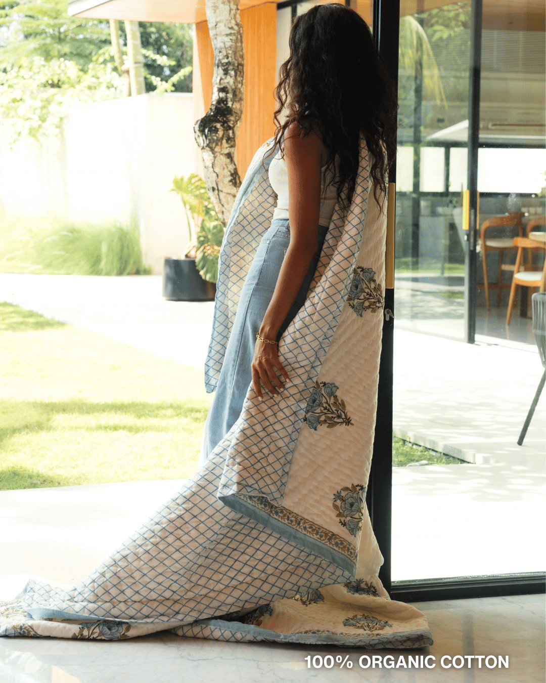 Blue Botanical Jaipur Quilt+Sham Cover Set