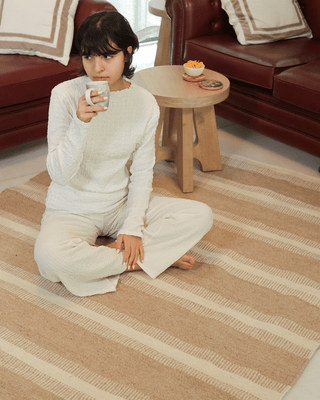 Sarben Natural Stripe Wool Rug — Handwoven in India