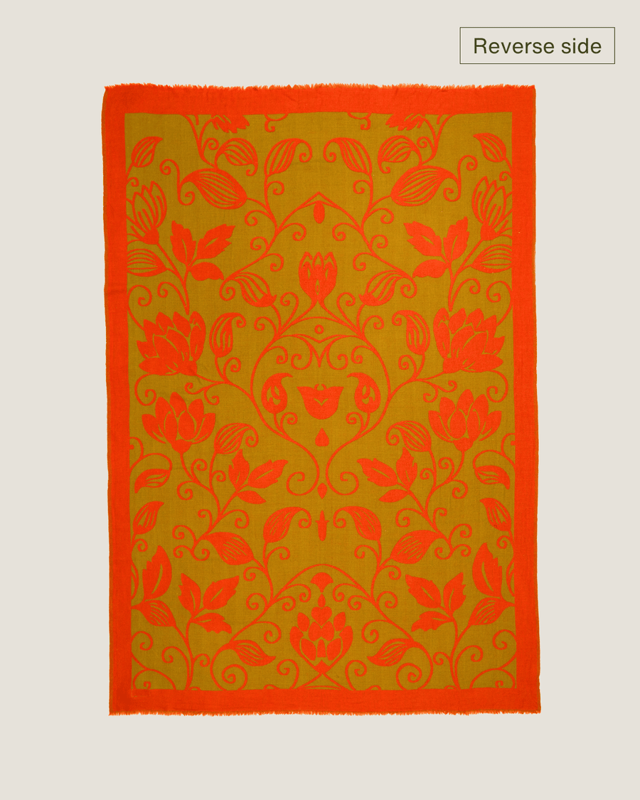 Flora Weave Reversible Merino Wool Throw - Saffron Bloom