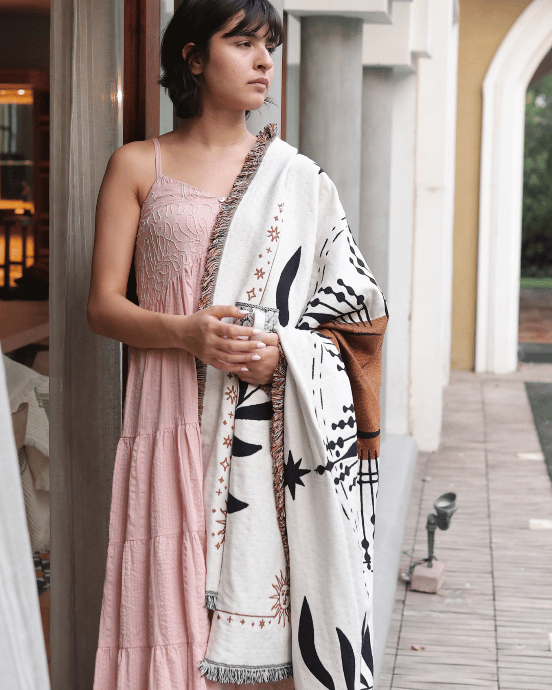 Aeraloom Jacquard Organic Cotton Bamboo Throw Solar Ritual