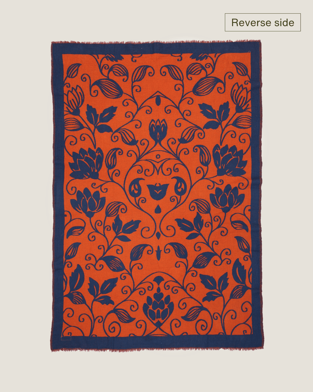Flora Weave Reversible Merino Wool Throw - Indigo Bloom
