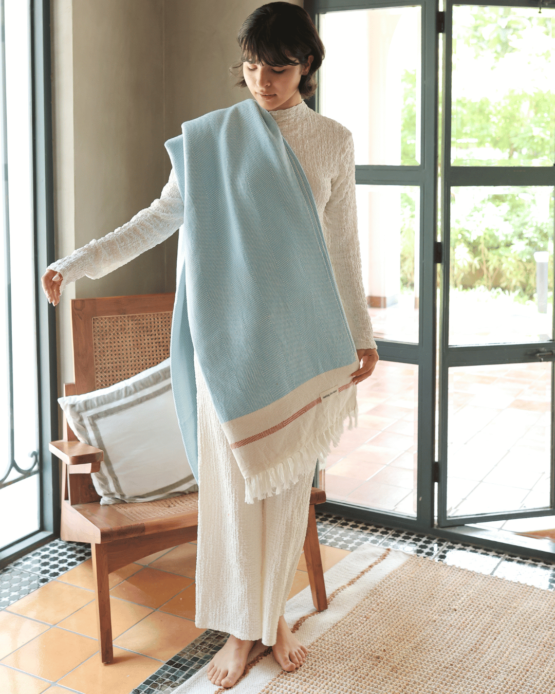 Airweave Herringbone Throw Coastal Blue