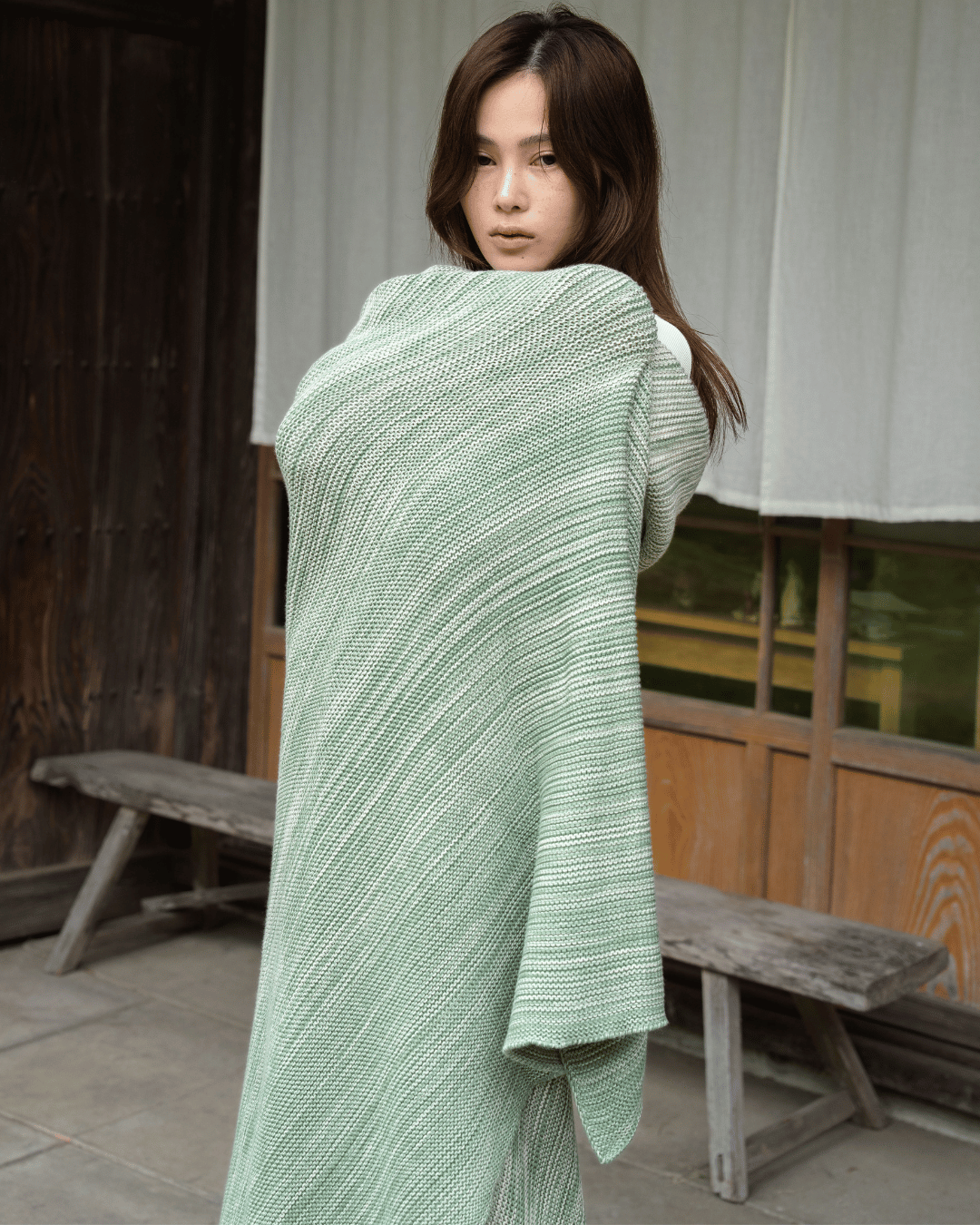 Ombreknit 100% Organic Cotton Knitted Blanket - Seagrass