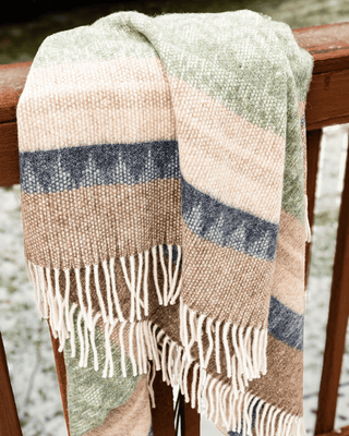 Alpaca Wool Throw Green Stripes