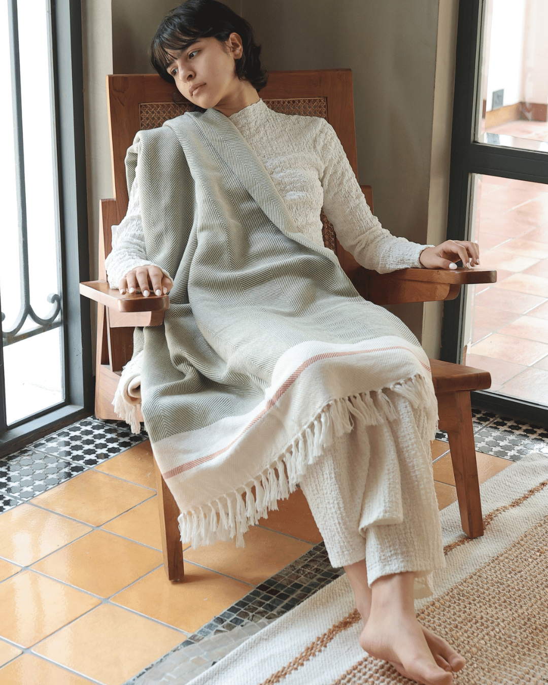 Airweave Herringbone Throw Sage Meadow
