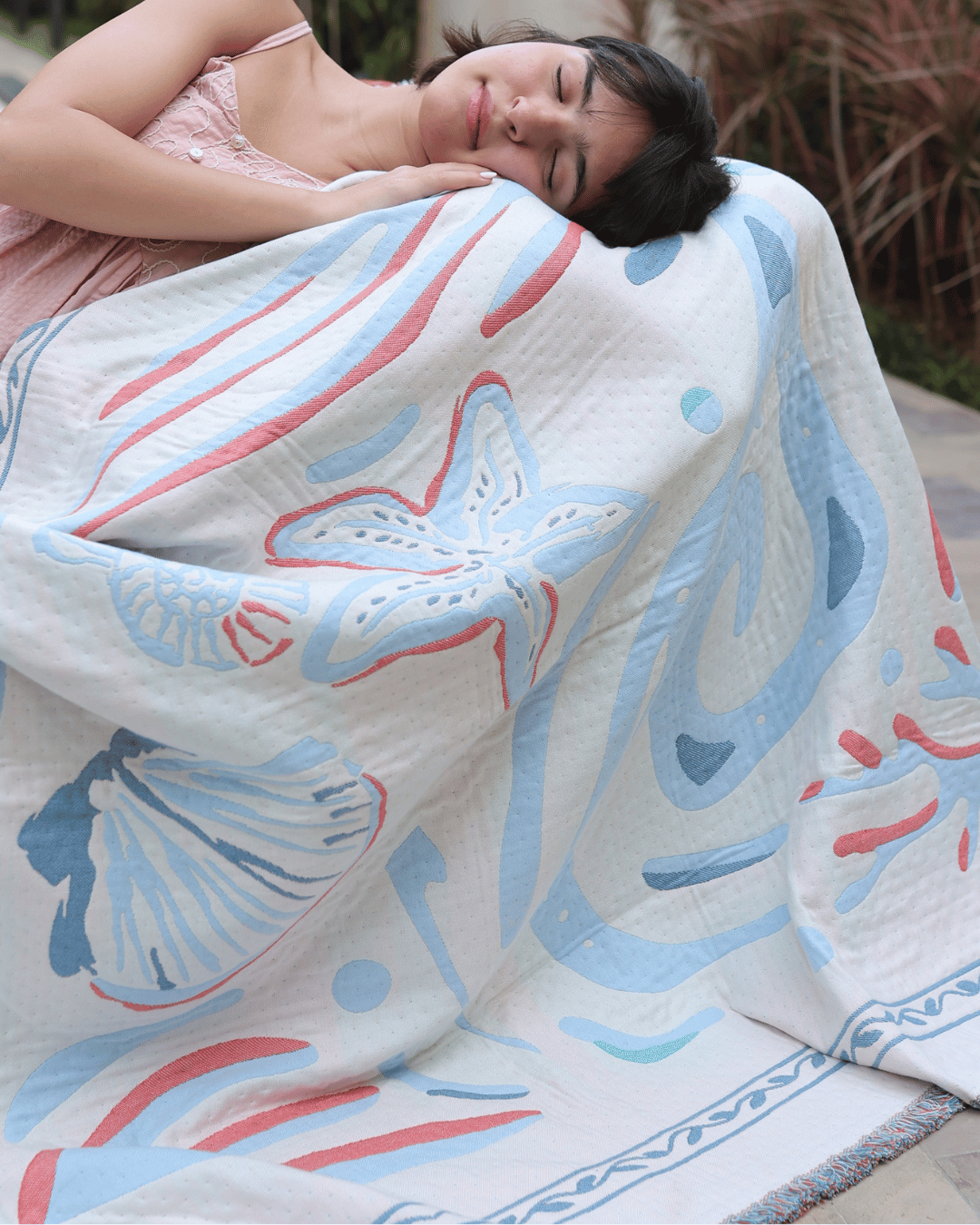 Aeraloom Jacquard Organic Cotton Bamboo Throw Tide Play