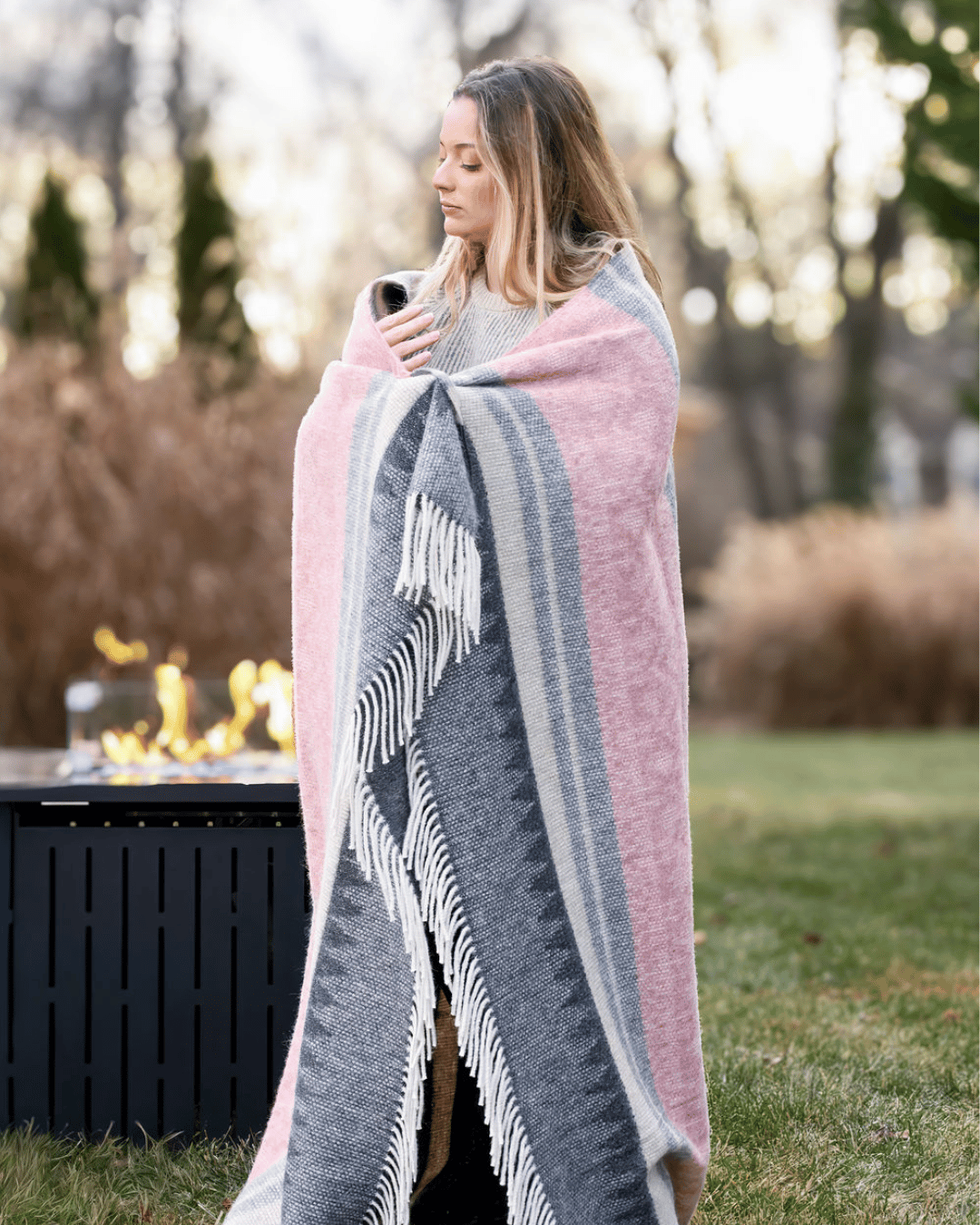 Alpaca Wool Throw Blush Charcoal