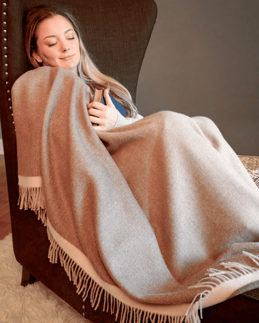 100% Baby Alpaca Wool Undyed Ombre Sand blanket