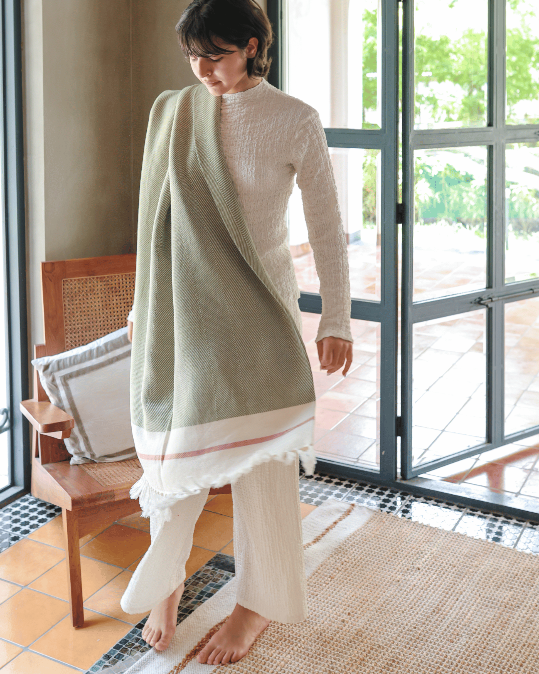 Airweave Herringbone Throw Sage Meadow