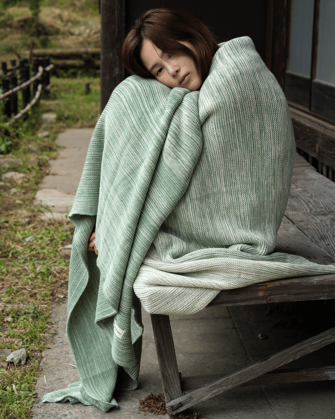 Ombreknit 100% Organic Cotton Knitted Blanket - Seagrass