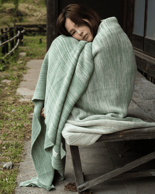 Ombreknit 100% Organic Cotton Knitted Blanket - Seagrass