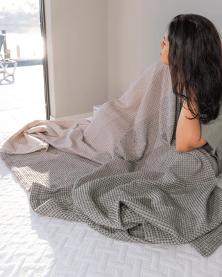 Organic Cotton Turkish Waffle Oversize Throw - Stone Dusk