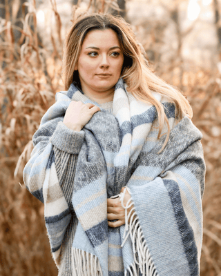 Alpaca Wool Throw Blue Stripes