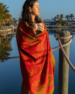 Flora Weave Reversible Merino Wool Throw - Saffron Bloom