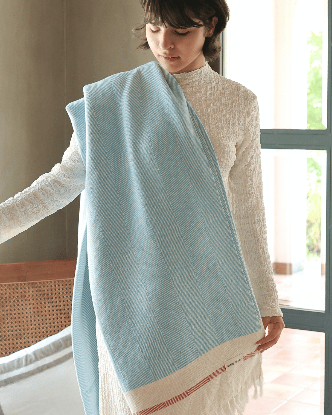 Airweave Herringbone Throw Coastal Blue