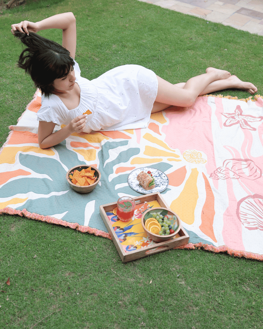 Aeraloom Jacquard Organic Cotton Bamboo Throw Coral Coast