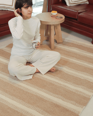 Sarben Natural Stripe Wool Rug — Handwoven in India